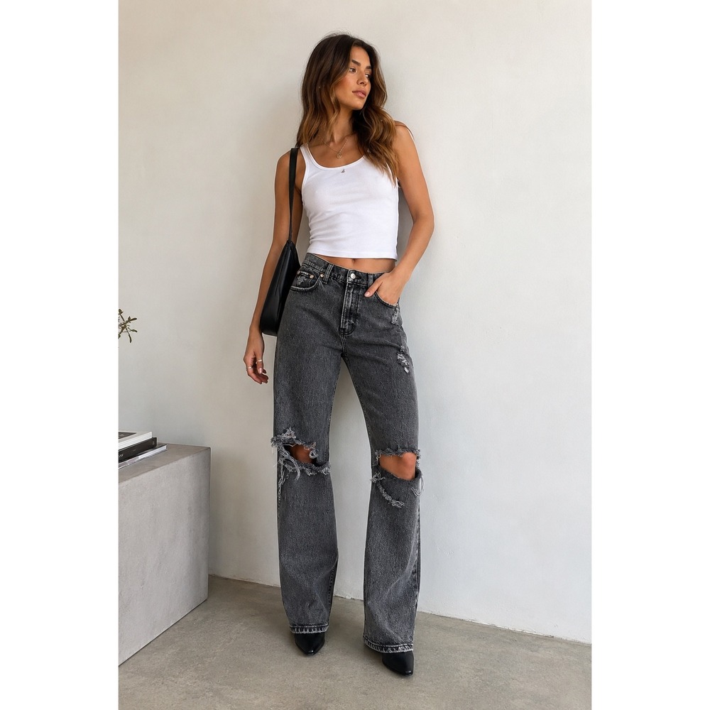 Abercrombie & Fitch 90s Straight Ultra High Rise Black Jeans 27 4S Distressed